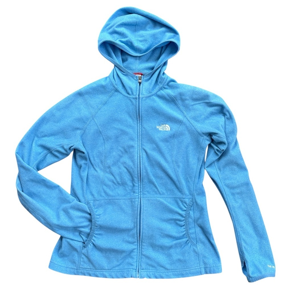 The North Face TKA 100 Fleece Hoodie Womens M Blue Excellent Full Zip Thumbholes